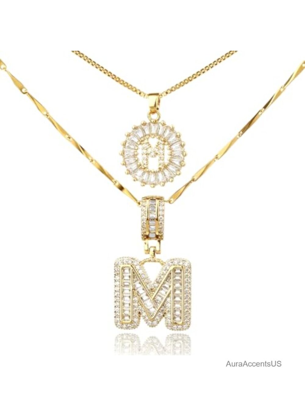 14K Gold Plated Initial Necklace Set for Women Dainty Letter Pendant with Cubic